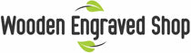 Logo of Wooden Engraved Shop with green leaves on a white background