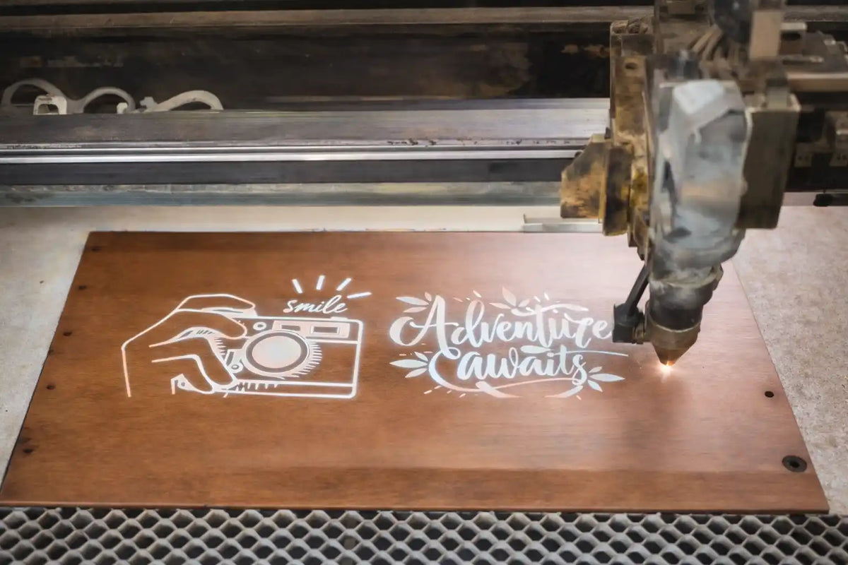 Custom engraved wooden adventure scrapbook with a camera design and Family & Friends text.