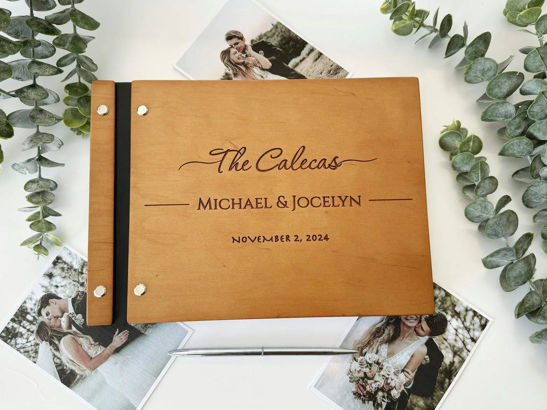 Custom engraved guest book front cover